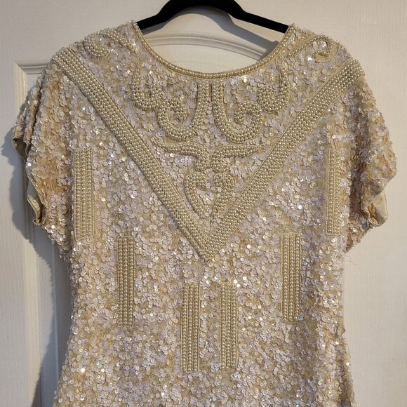 Vintage white beaded sequin shirt - 100% silk - size medium - Picture 1 of 2